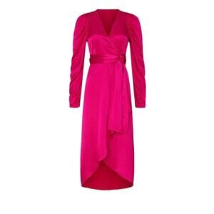 Chelsea and Walker | Hot Pink Satin North Wrap Midi Dress  4